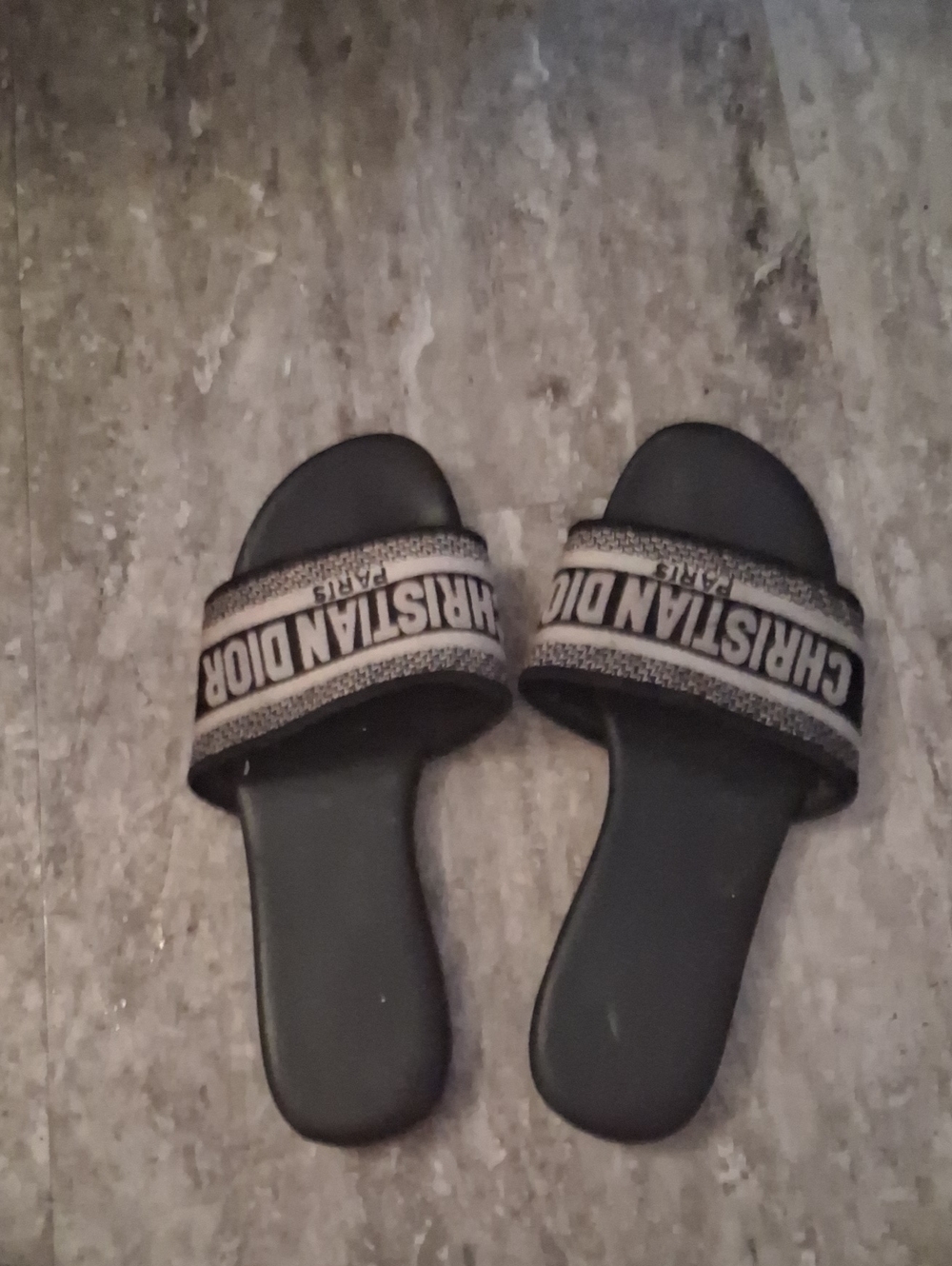 Womens Dior Black and Cream Logo Slide Sandals